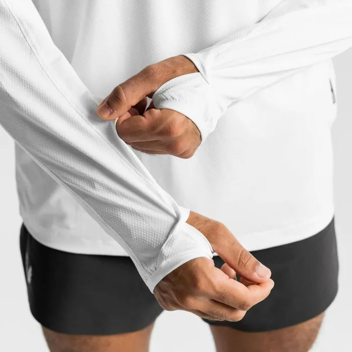 Long Sleeves Men ASRV NanoMesh Fitted Hoodie White