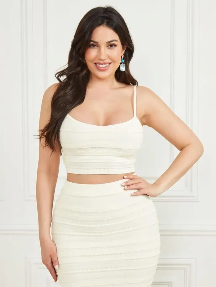 Marciano Flirt Cropped Sweater Bralette Pale Pearl Women Tops And Sweaters