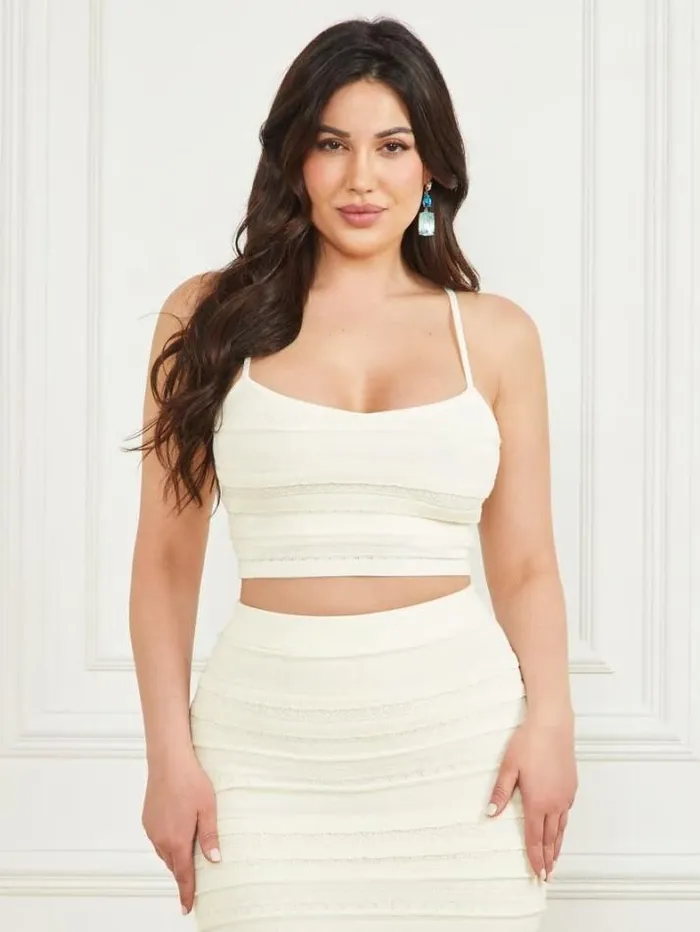 Marciano Flirt Cropped Sweater Bralette Pale Pearl Women Tops And Sweaters Marciano Flirt Cropped Sweater Bralette Pale Pearl Women Tops And Sweaters