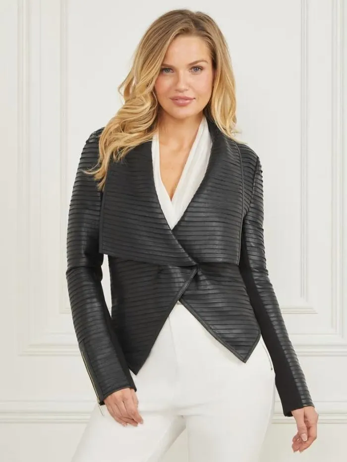 Marciano Shayna Drape Leather Jacket Black Women Jackets Marciano Shayna Drape Leather Jacket Black Women Jackets
