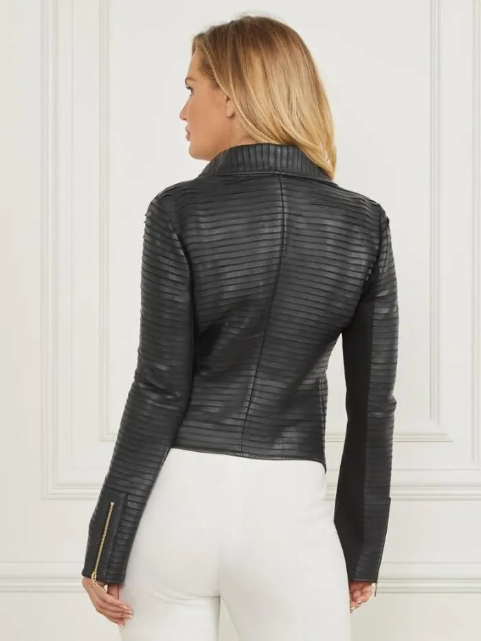 Marciano Shayna Drape Leather Jacket Black Women Jackets Marciano Shayna Drape Leather Jacket Black Women Jackets