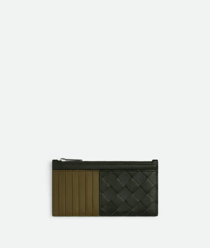 Men Bottega Veneta Card Cases Intrecciato Long Zippered Card Case Dark Green Mud
