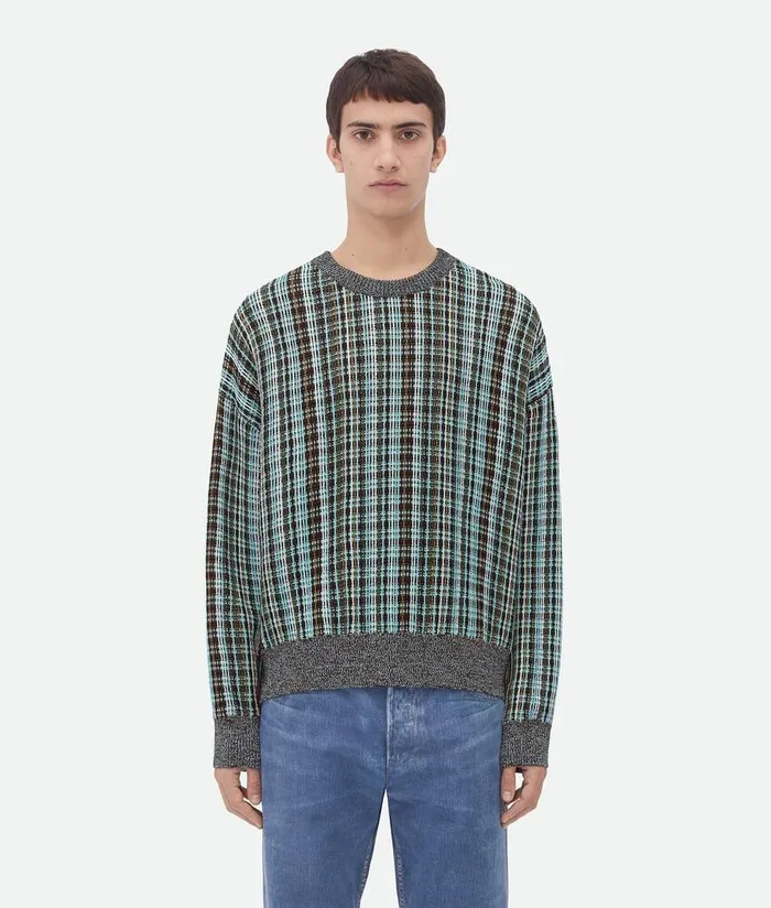 Men Bottega Veneta Knitwear Cotton Viscose Check Jumper Blackbrownmint