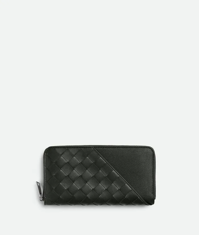 Men Bottega Veneta Long Wallets Intrecciato Diagonal Zip Around Wallet Dark Green Men Bottega Veneta Long Wallets Intrecciato Diagonal Zip Around Wallet Dark Green