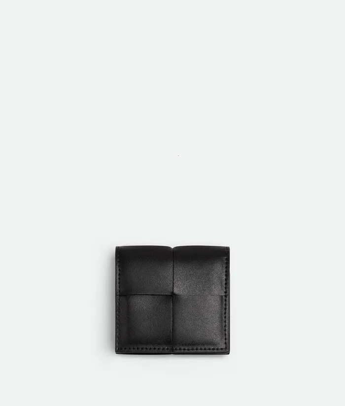 Men Bottega Veneta Small Wallets Cassette Folded Coin Purse Black