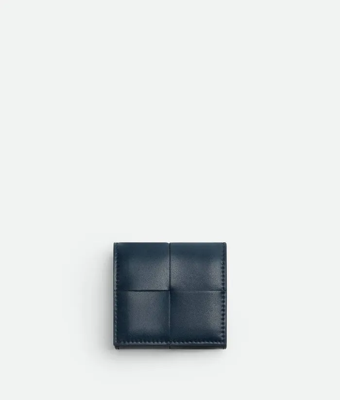 Men Bottega Veneta Small Wallets Cassette Folded Coin Purse Deep Blueambra