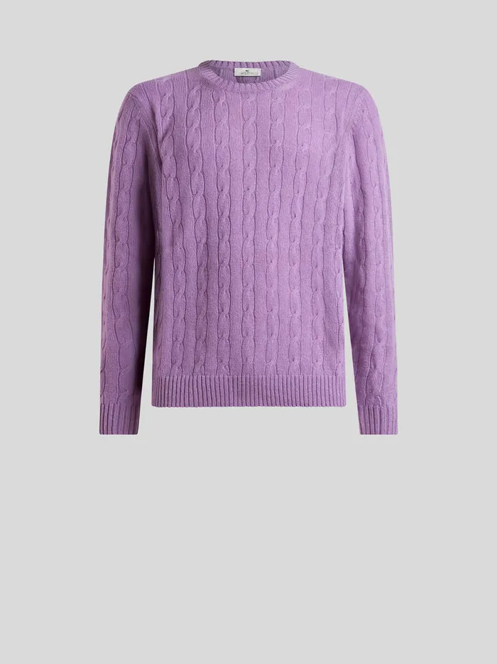 Men Etro Knitwear CableKnit Cashmere Sweater Purple