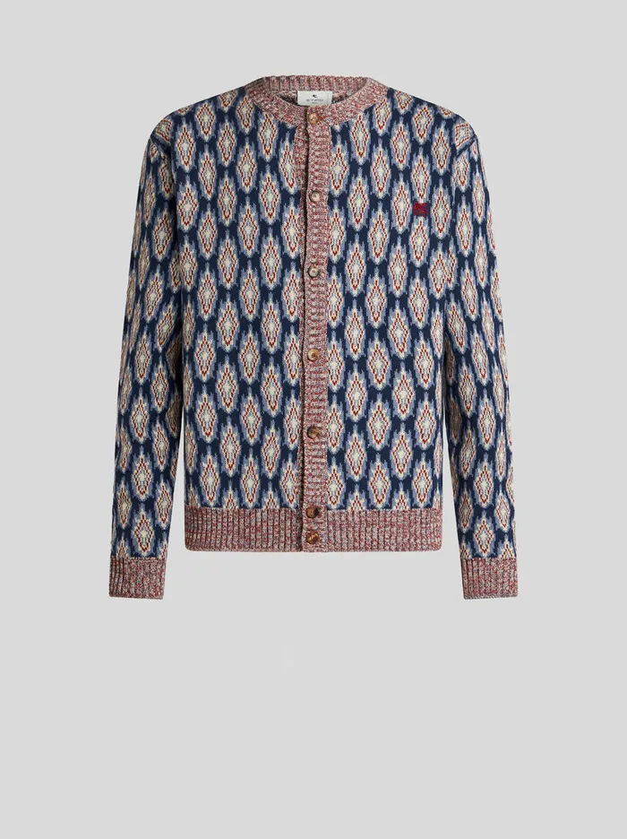 Men Etro Knitwear Cotton And Wool Cardigan Navy Blue