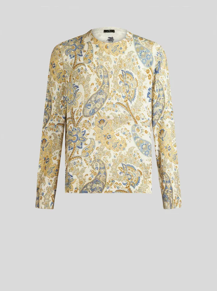 Men Etro Knitwear Sweater With Floral Paisley Print Beige