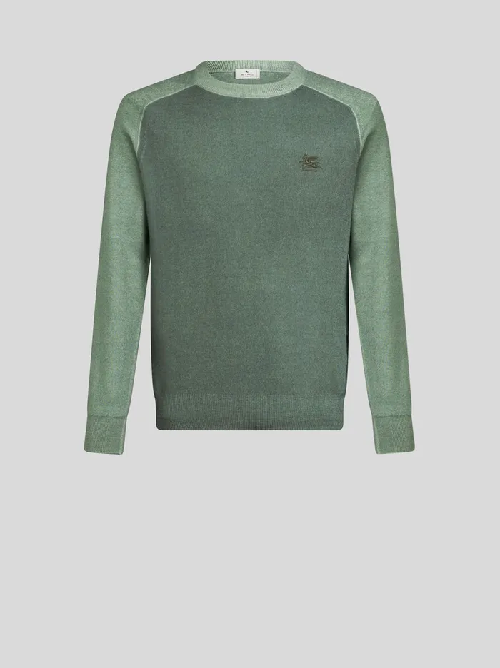 Men Etro Knitwear Wool Sweater With Embroidery Green