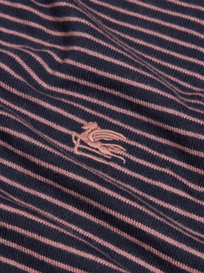 Men Etro Polo Shirts Striped Knit Polo Shirt With Pegaso Detail Black Men Etro Polo Shirts Striped Knit Polo Shirt With Pegaso Detail Black