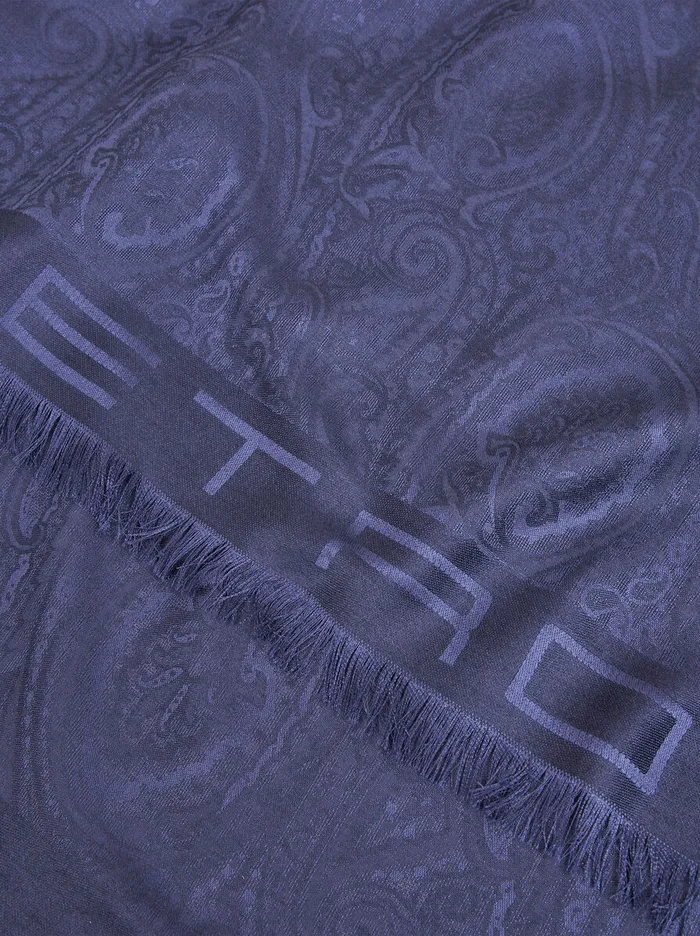 Men Etro Scarves Paisley Jacquard Shawl Navy Blue Men Etro Scarves Paisley Jacquard Shawl Navy Blue
