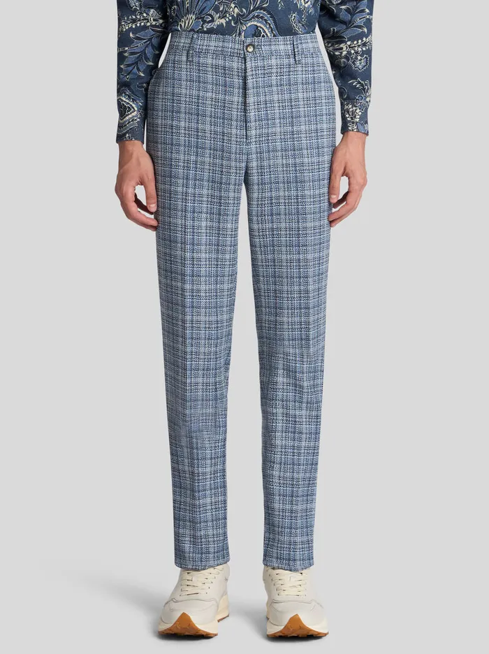 Men Etro Trousers Check WoolBlend Trousers Navy Blue Men Etro Trousers Check WoolBlend Trousers Navy Blue