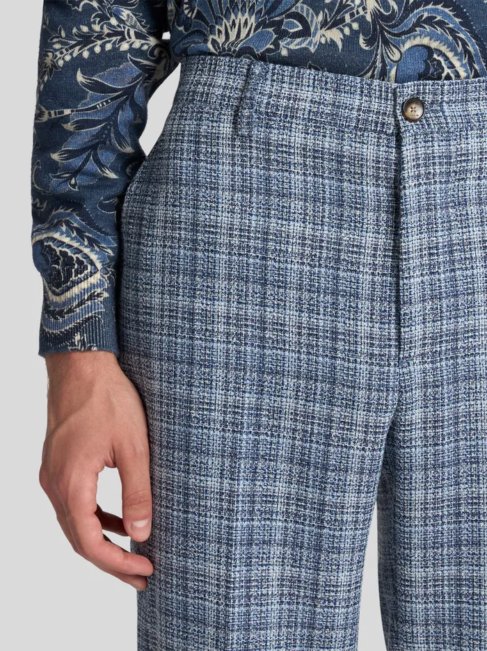 Men Etro Trousers Check WoolBlend Trousers Navy Blue Men Etro Trousers Check WoolBlend Trousers Navy Blue