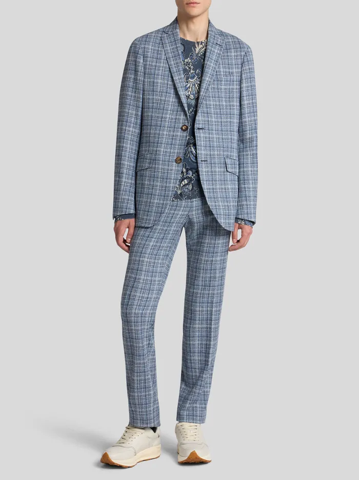 Men Etro Trousers Check WoolBlend Trousers Navy Blue Men Etro Trousers Check WoolBlend Trousers Navy Blue