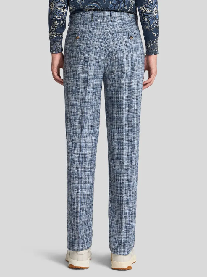 Men Etro Trousers Check WoolBlend Trousers Navy Blue Men Etro Trousers Check WoolBlend Trousers Navy Blue