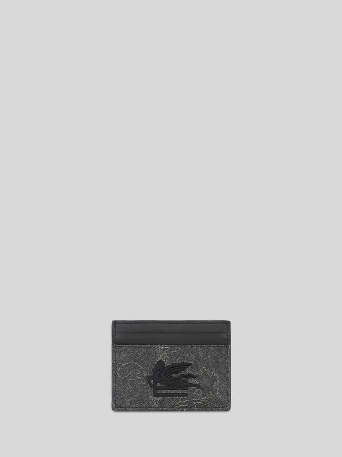 Men Etro Wallets And Credit Card Holder Paisley Card Holder With Pegaso Detail Black