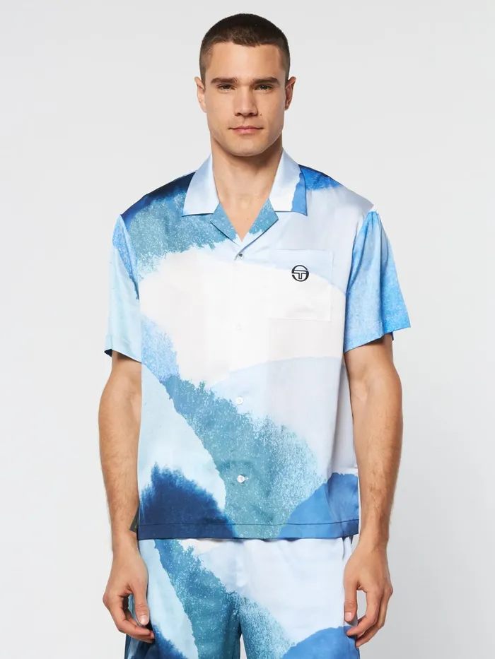 Men Matching Separates Sergio Tacchini Spiaggia Cabana Shirt Maritime Blue Multi
