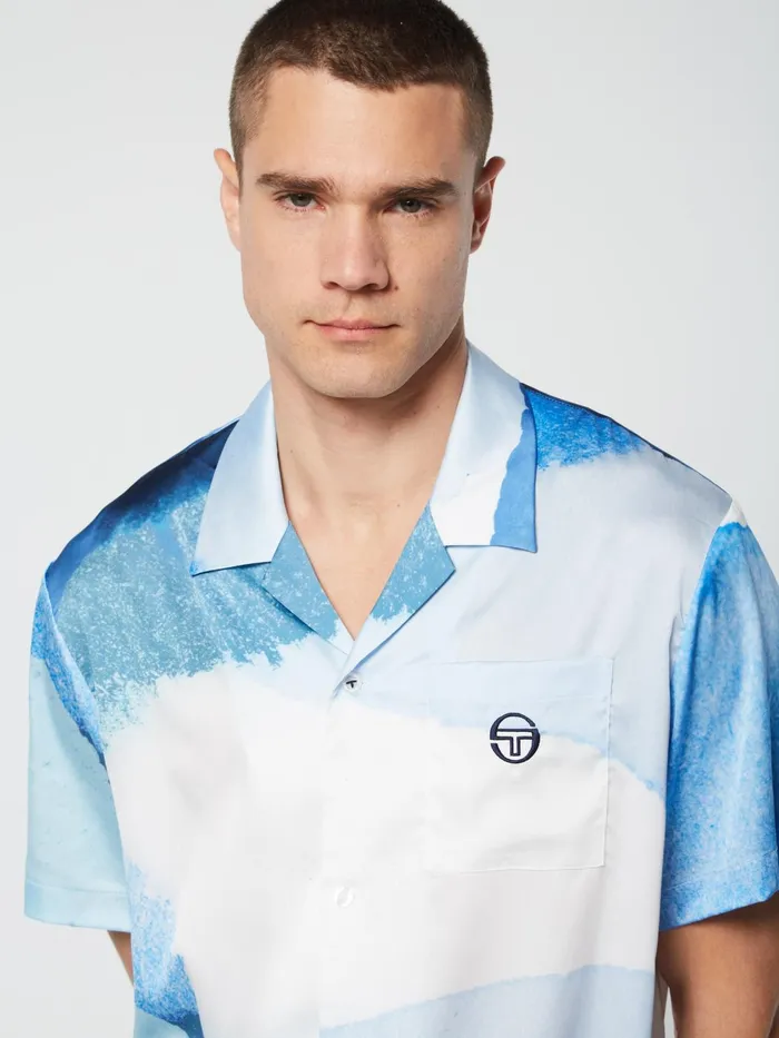 Men Matching Separates Sergio Tacchini Spiaggia Cabana Shirt Maritime Blue Multi