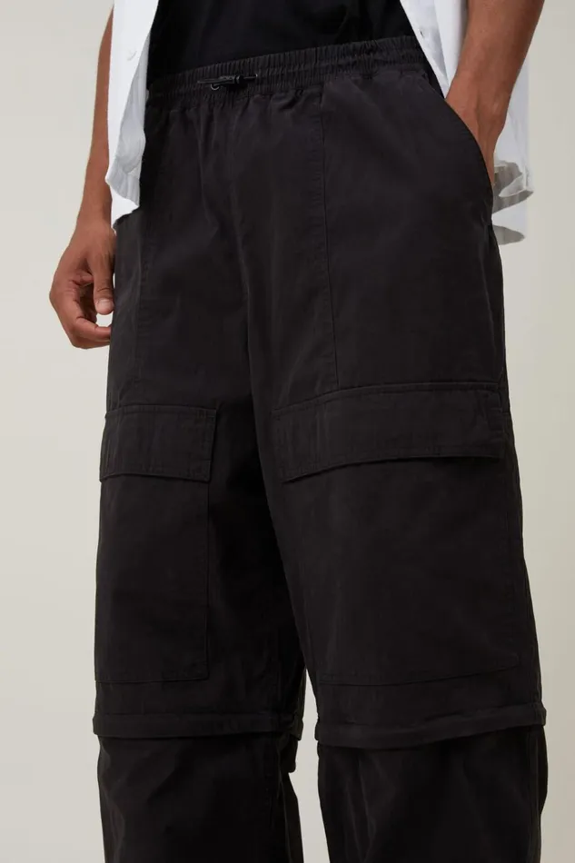 Men Pants Cotton On Parachute Super Baggy Pant Black Zip Off Men Pants Cotton On Parachute Super Baggy Pant Black Zip Off