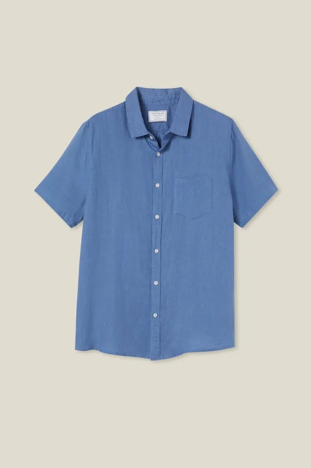 Men Shirts and Polos Cotton On Linen Short Sleeve Shirt Pacific Blue Men Shirts and Polos Cotton On Linen Short Sleeve Shirt Pacific Blue