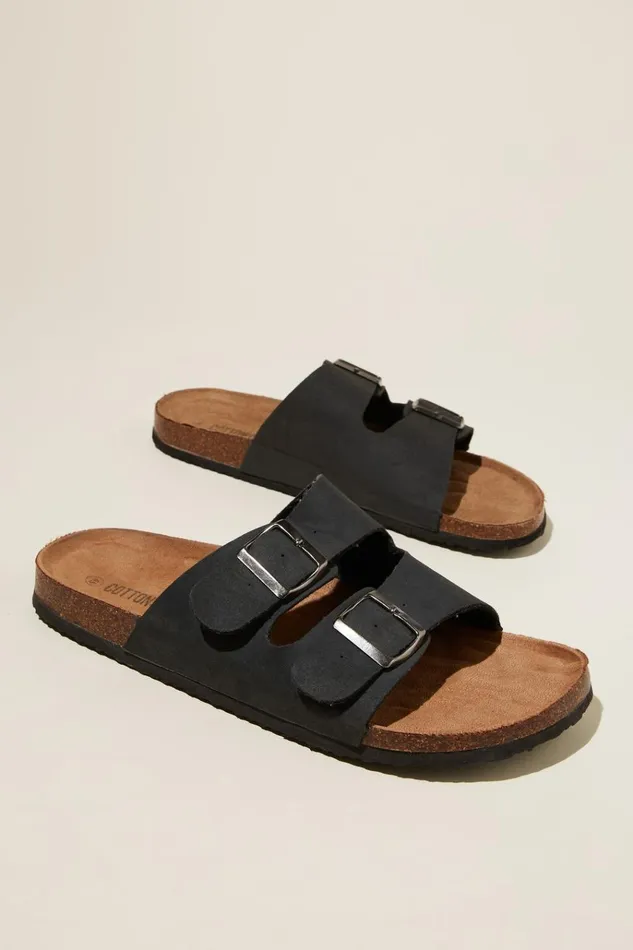 Men Shoes Cotton On Double Buckle Sandal Black Men Shoes Cotton On Double Buckle Sandal Black