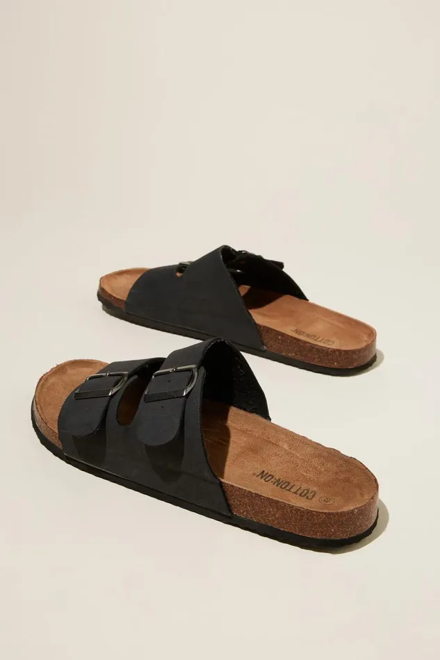 Men Shoes Cotton On Double Buckle Sandal Black Men Shoes Cotton On Double Buckle Sandal Black