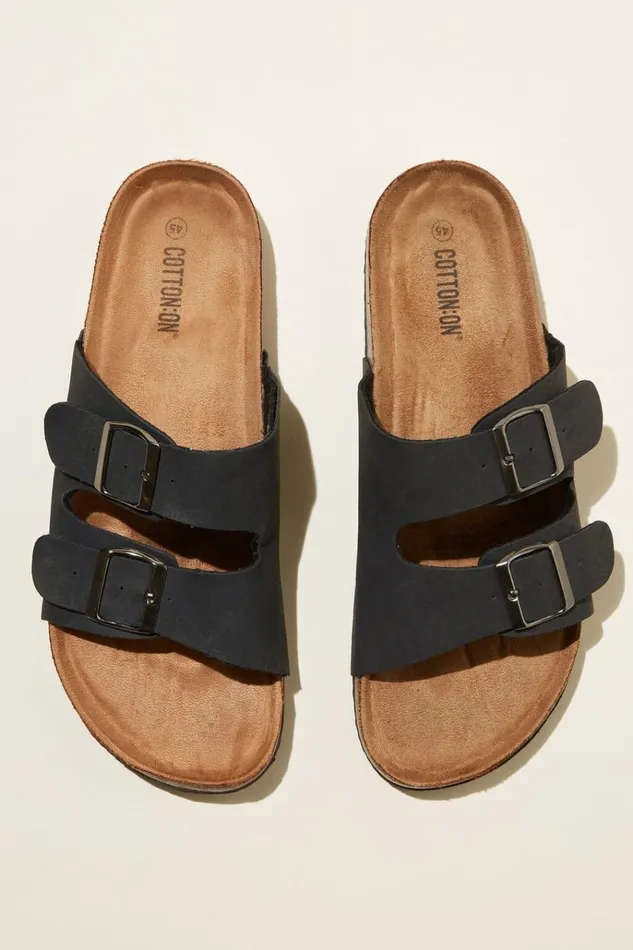 Men Shoes Cotton On Double Buckle Sandal Black Men Shoes Cotton On Double Buckle Sandal Black
