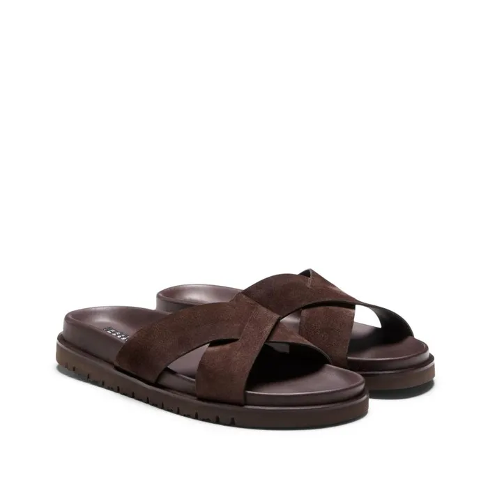 Men Suede Sandal Brown Fratelli Rossetti Slip On Men Suede Sandal Brown Fratelli Rossetti Slip On