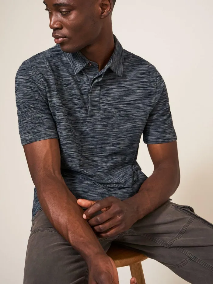 Men White Stuff Polos Shirts Spacedye Polo Mid Grey