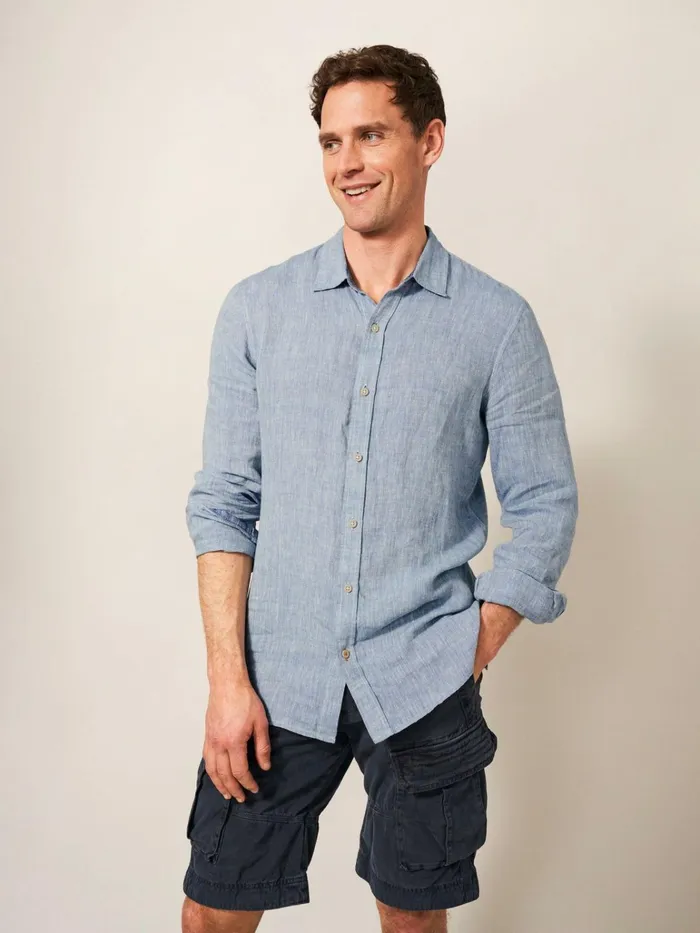 Men White Stuff Shirts Pembroke LS Linen Shirt Chambray Blue
