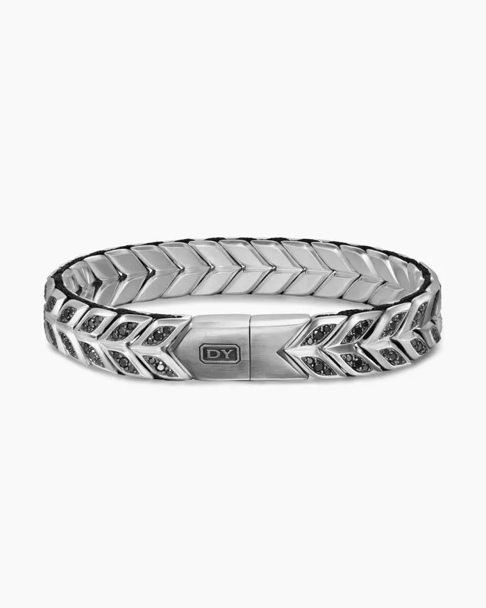 Mens Chevron Woven Bracelet In Sterling Silver With Black Diamonds 12mm Men David Yurman Chain Mens Chevron Woven Bracelet In Sterling Silver With Black Diamonds 12mm Men David Yurman Chain
