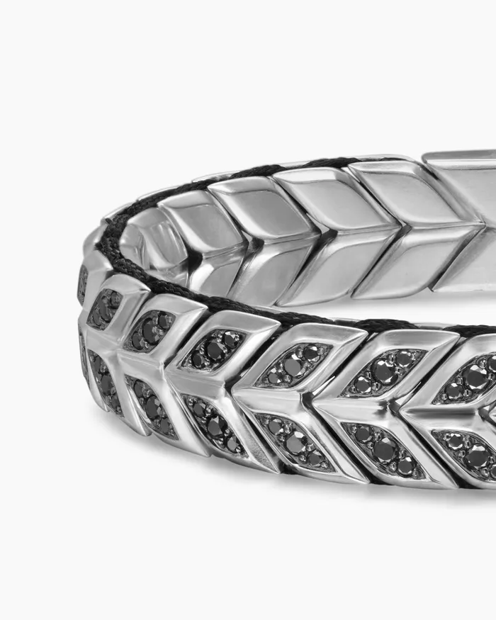 Mens Chevron Woven Bracelet In Sterling Silver With Black Diamonds 12mm Men David Yurman Chain Mens Chevron Woven Bracelet In Sterling Silver With Black Diamonds 12mm Men David Yurman Chain
