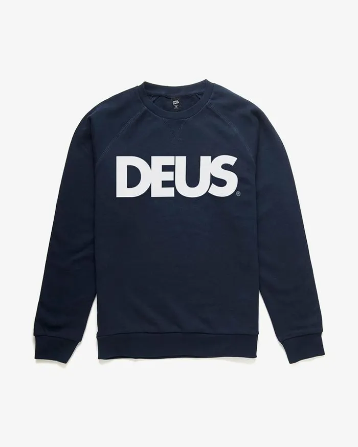 Mens Deus Ex Machina Classics All Caps Crew Sweater 8211 Navy Navy