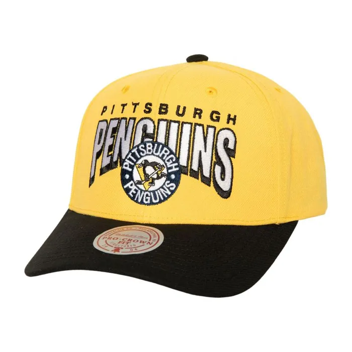 Mitchell and Ness Boom Text Pro Snapback Vntg Pittsburgh Penguins Men Hats and Headwear Mitchell and Ness Boom Text Pro Snapback Vntg Pittsburgh Penguins Men Hats and Headwear