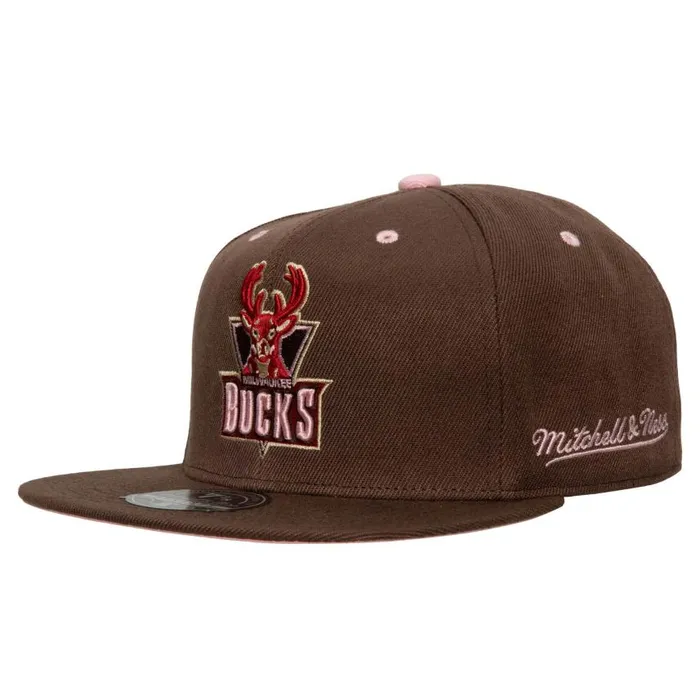 Mitchell and Ness Brown Sugar Bacon Fitted Hat HWC Milwaukee Bucks Men Hats and Headwear Mitchell and Ness Brown Sugar Bacon Fitted Hat HWC Milwaukee Bucks Men Hats and Headwear