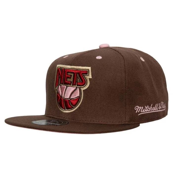 Mitchell and Ness Brown Sugar Bacon Fitted Hat HWC New Jersey Nets Men Hats and Headwear Mitchell and Ness Brown Sugar Bacon Fitted Hat HWC New Jersey Nets Men Hats and Headwear