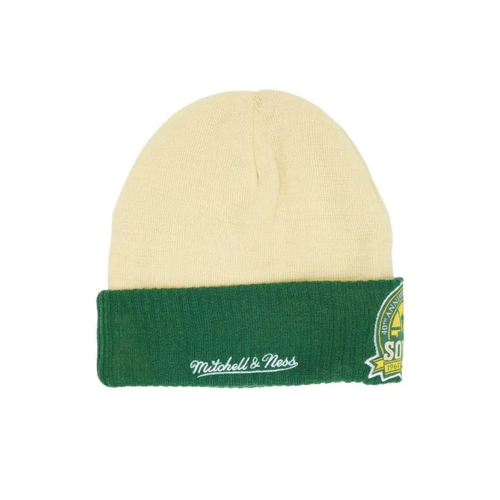 Mitchell and Ness Cream Side Patch Knit HWC Seattle Supersonics Men Hats and Headwear Mitchell and Ness Cream Side Patch Knit HWC Seattle Supersonics Men Hats and Headwear