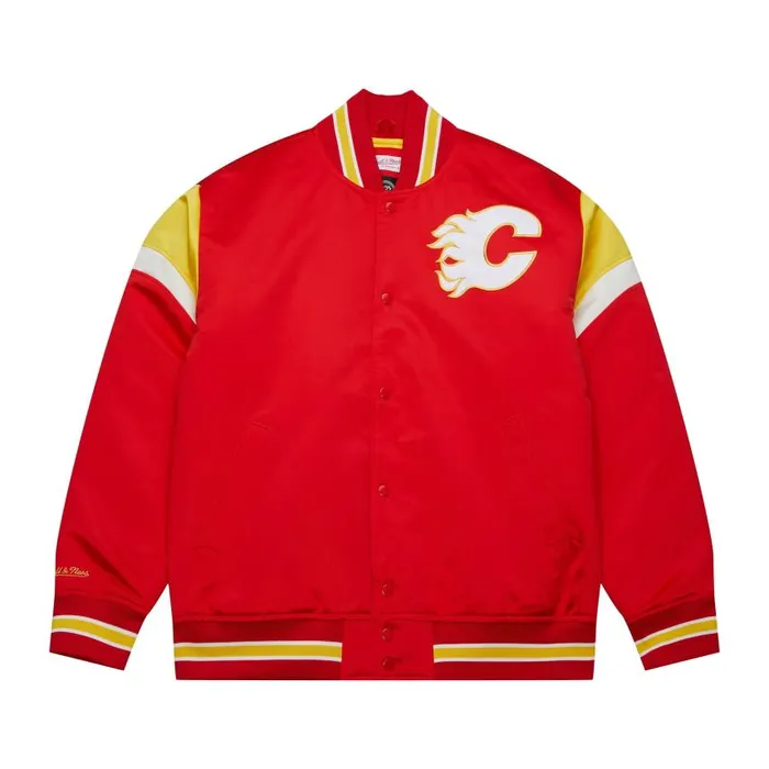 Mitchell and Ness Heavyweight Satin Jacket Calgary Flames Men Jackets and Outerwear Mitchell and Ness Heavyweight Satin Jacket Calgary Flames Men Jackets and Outerwear