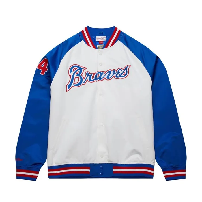 Mitchell and Ness Legends Sublimated Lightweight Satin Jacket Atlanta Braves Hank Aaron Men Jackets and Outerwear Mitchell and Ness Legends Sublimated Lightweight Satin Jacket Atlanta Braves Hank Aaron Men Jackets and Outerwear