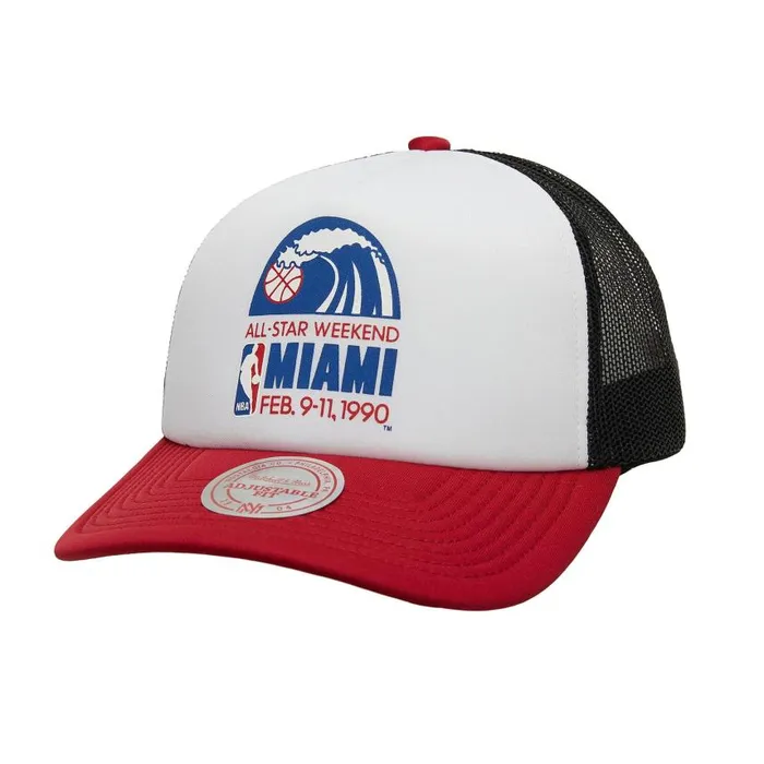 Mitchell and Ness Party Time Trucker Snapback HWC Miami Heat Men Hats and Headwear Mitchell and Ness Party Time Trucker Snapback HWC Miami Heat Men Hats and Headwear