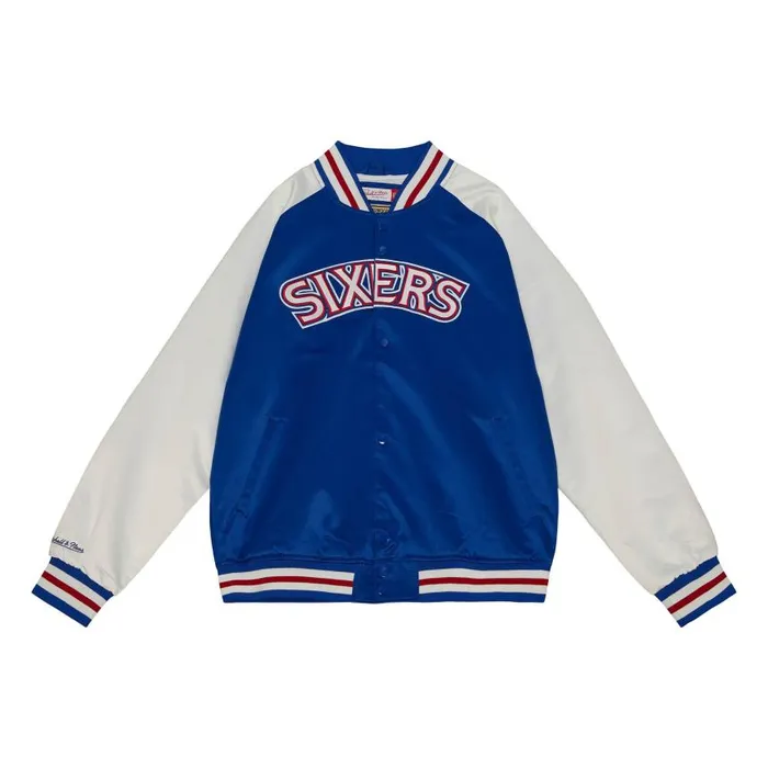 Mitchell and Ness Primetime Lightweight Satin Jacket Philadelphia 76ers Men Jackets and Outerwear Mitchell and Ness Primetime Lightweight Satin Jacket Philadelphia 76ers Men Jackets and Outerwear