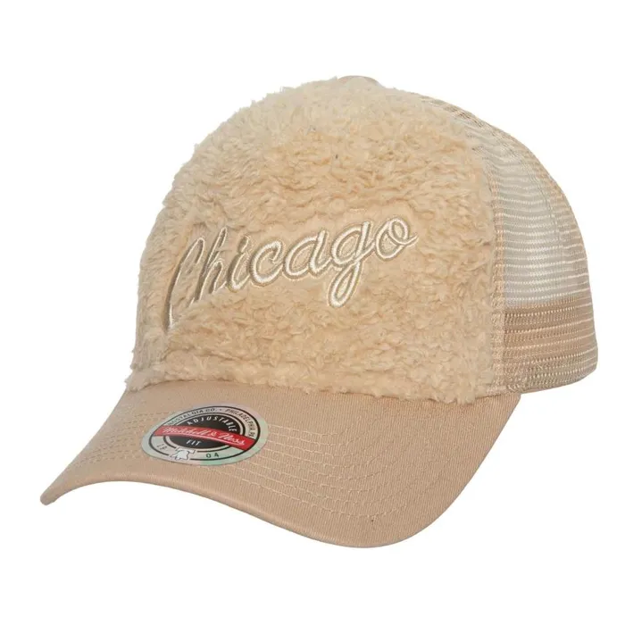 Mitchell and Ness Sherpa Trucker Snapback HWC Chicago Bulls Men Hats and Headwear Mitchell and Ness Sherpa Trucker Snapback HWC Chicago Bulls Men Hats and Headwear