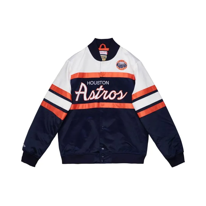 Mitchell and Ness Special Script Heavyweight Satin Jacket Houston Astros Men Jackets and Outerwear Mitchell and Ness Special Script Heavyweight Satin Jacket Houston Astros Men Jackets and Outerwear