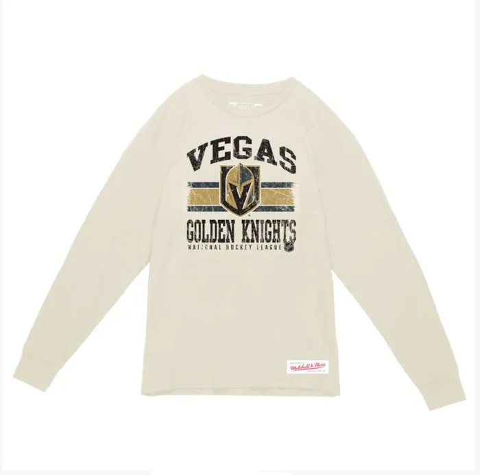 Mitchell and Ness Striped Logo Lockup Slub LS Tee Vegas Golden Knights Men TShirts and Tops Mitchell and Ness Striped Logo Lockup Slub LS Tee Vegas Golden Knights Men TShirts and Tops