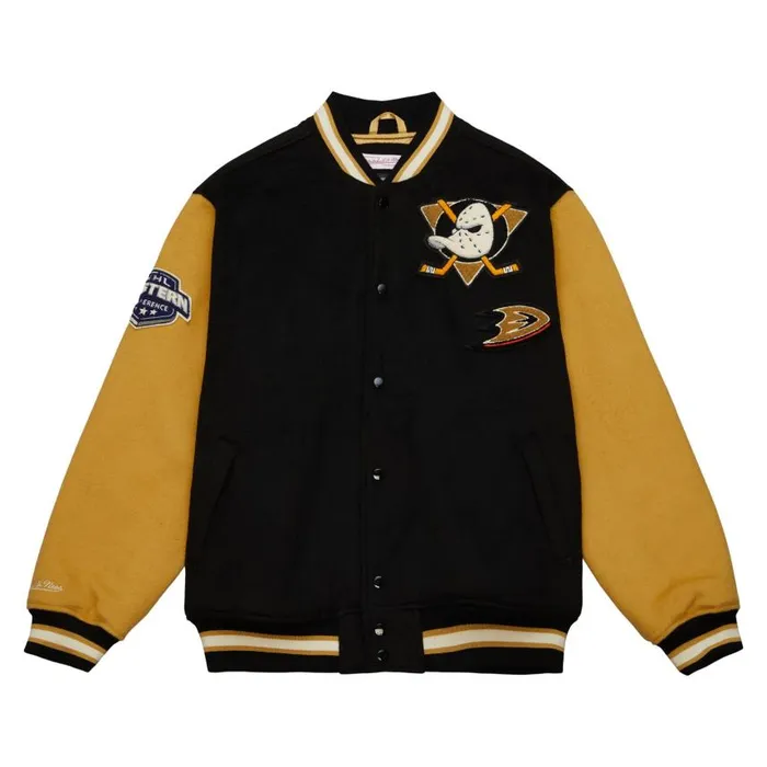 Mitchell and Ness Team Legacy Varsity Jacket Anaheim Ducks Men Jackets and Outerwear Mitchell and Ness Team Legacy Varsity Jacket Anaheim Ducks Men Jackets and Outerwear