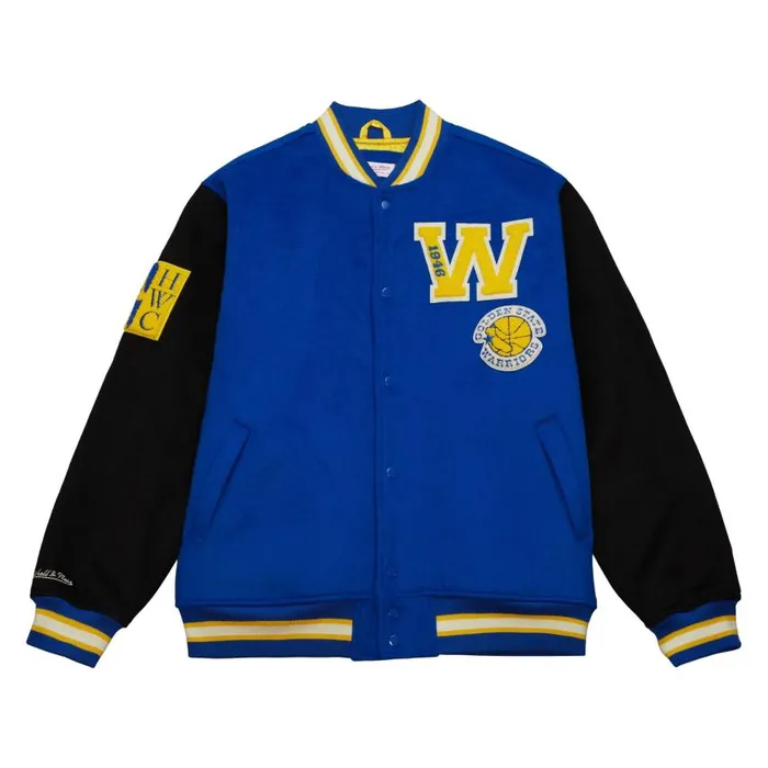 Mitchell and Ness Team Legacy Varsity Jacket Golden State Warriors Men Jackets and Outerwear Mitchell and Ness Team Legacy Varsity Jacket Golden State Warriors Men Jackets and Outerwear