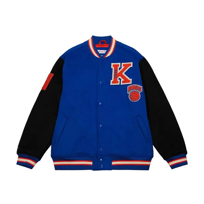 Mitchell and Ness Team Legacy Varsity Jacket New York Knicks Men Jackets and Outerwear Mitchell and Ness Team Legacy Varsity Jacket New York Knicks Men Jackets and Outerwear