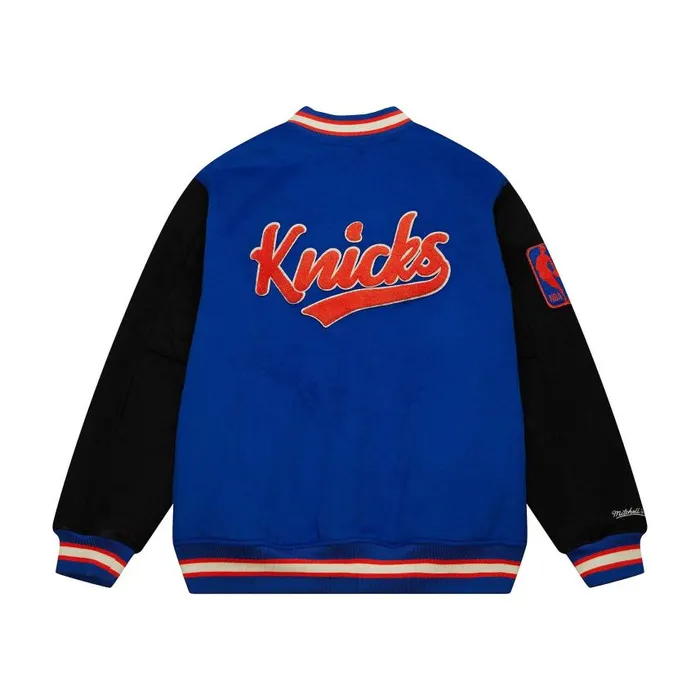 Mitchell and Ness Team Legacy Varsity Jacket New York Knicks Men Jackets and Outerwear Mitchell and Ness Team Legacy Varsity Jacket New York Knicks Men Jackets and Outerwear