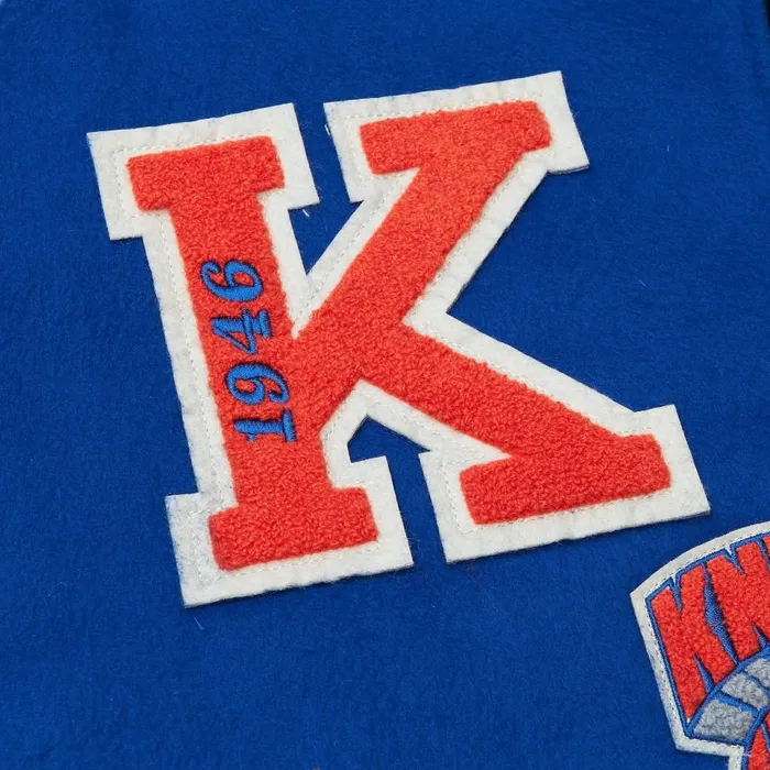 Mitchell and Ness Team Legacy Varsity Jacket New York Knicks Men Jackets and Outerwear Mitchell and Ness Team Legacy Varsity Jacket New York Knicks Men Jackets and Outerwear